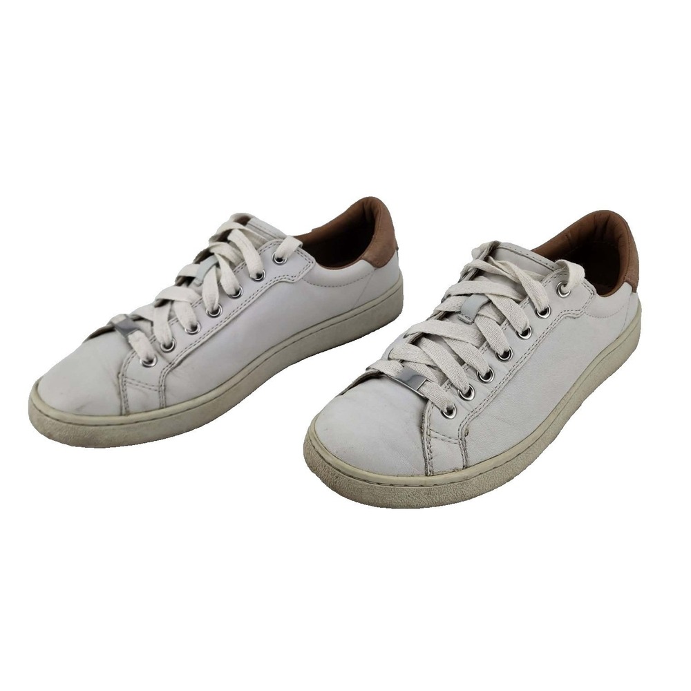 UGG‎ South Bay Low Sneaker Women Size 10 White Leather Suede Tan Trim Good